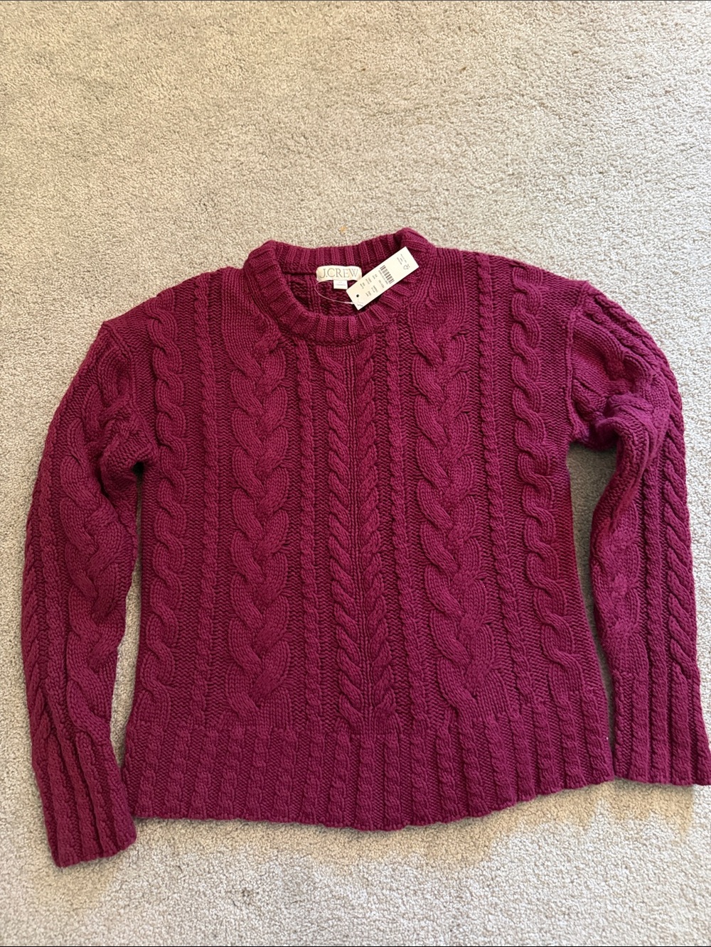 J. Crew Cable Knit Crewneck Sweater - Raspberry
